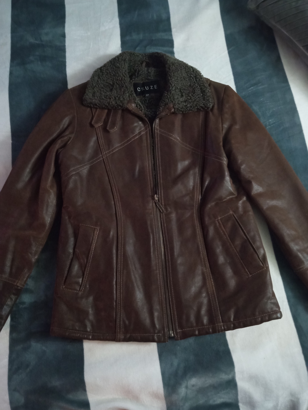 Women's Cruze Motorcycle Jacket Brown Leather with Shearling Collar